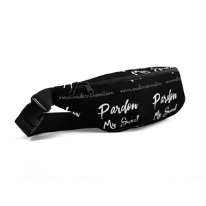 Black Fanny Pack with "Pardon My Sweat" logo written in white lettering.