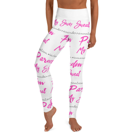 Signature Graffiti Yoga Leggings - White/Pink Sizes XS-XL
