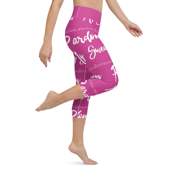 Signature Graffiti Yoga Capri Leggings -Pink/White Sizes XS-XL
